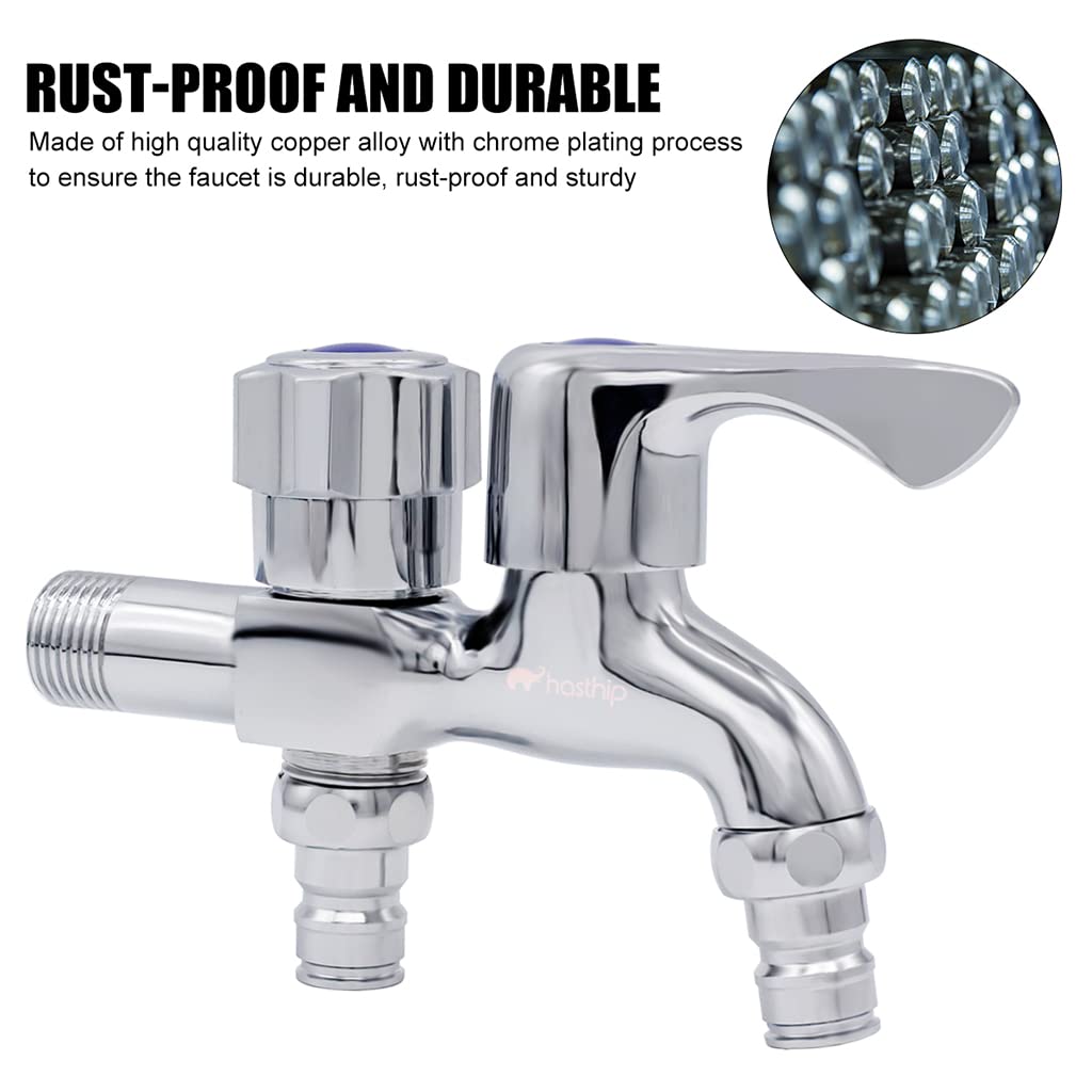 HASTHIP 2 in 1 Brass Dual Tap for Washing Machine, Two Way Tap for Washing Machine, Washing Machine Taps with Wall Flange, Hrome-Plated Copper, for Bathroom/Kitchen (Silver) HASTHIP 2 in 1 Brass Dual Tap for Washing Machine, Two Way Tap for Washing Machine, Washing Machine Taps with Wall Flange, Hrome-Plated Copper, for Bathroom/Kitchen (Silver)